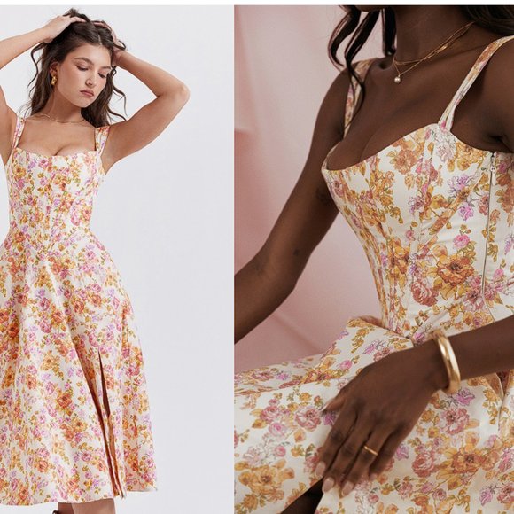 HOUSE OF CB 'Saira' Ivory Floral Midi Sundress NWOT - Picture 4 of 9